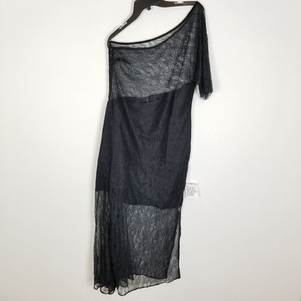 Asos Women One Shoulder Lace Evening Dress Size 10 Black Midi Event Party